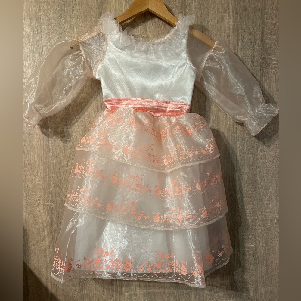 Disney Girls White and Pink Floral Princess Dress Costume